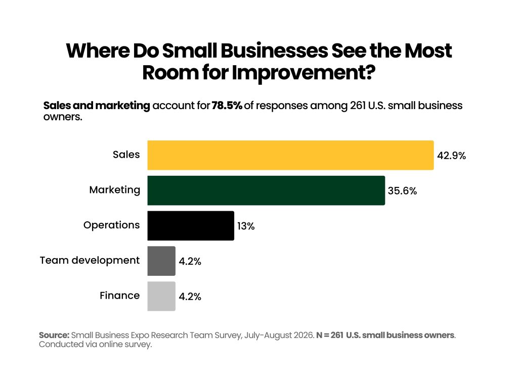 Chart illustrating that improving sales and marketing is the biggest opportunity for growth among small business owners.