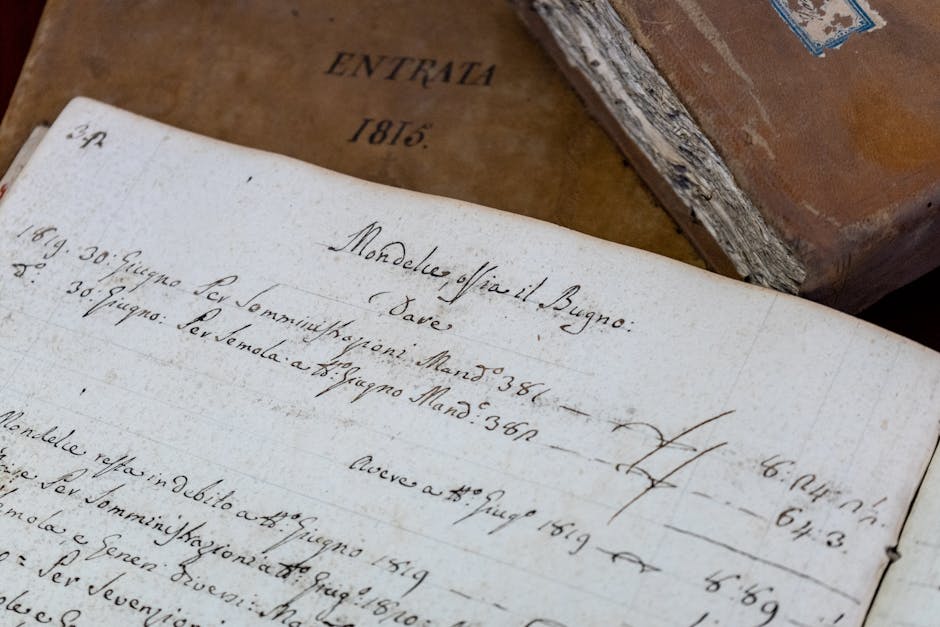 Historical Italian ledger from the 1800s with handwritten entries and aged paper, representing early records similar to those now managed by the Small Business Administration.