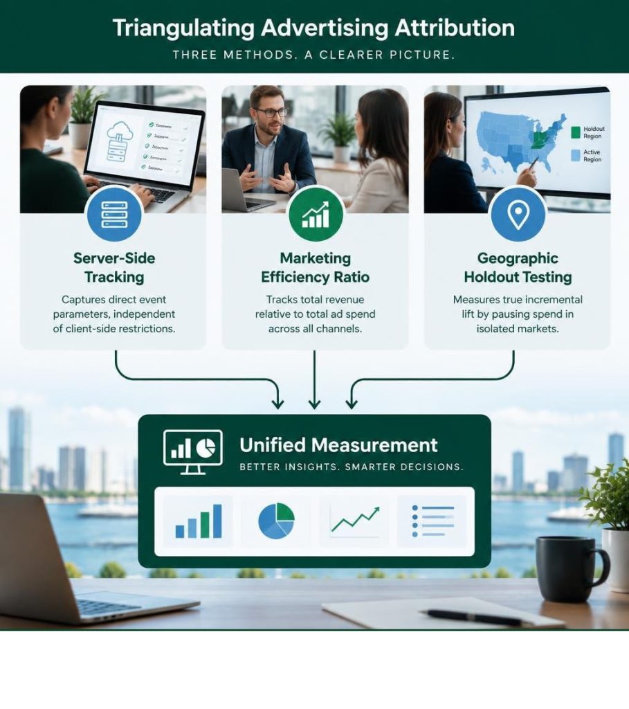 Infographic explaining attribution methods used in a digital advertising strategy.