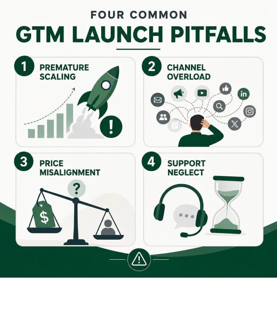 infographic highlighting common launch pitfalls in a go to market strategy template.