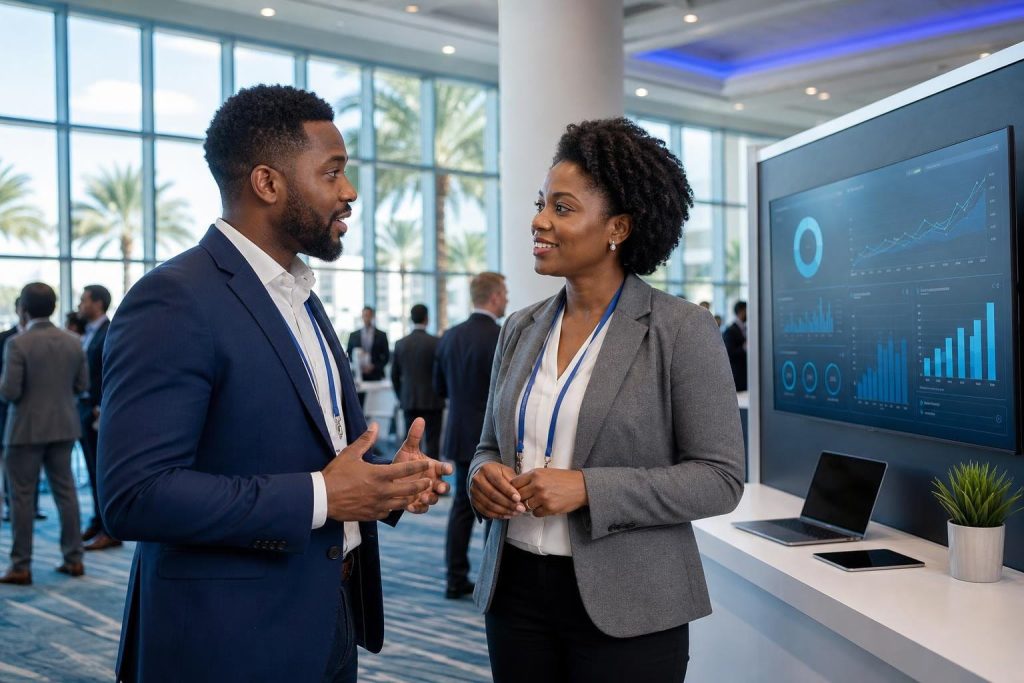 how to promote your business through networking at a modern business event.