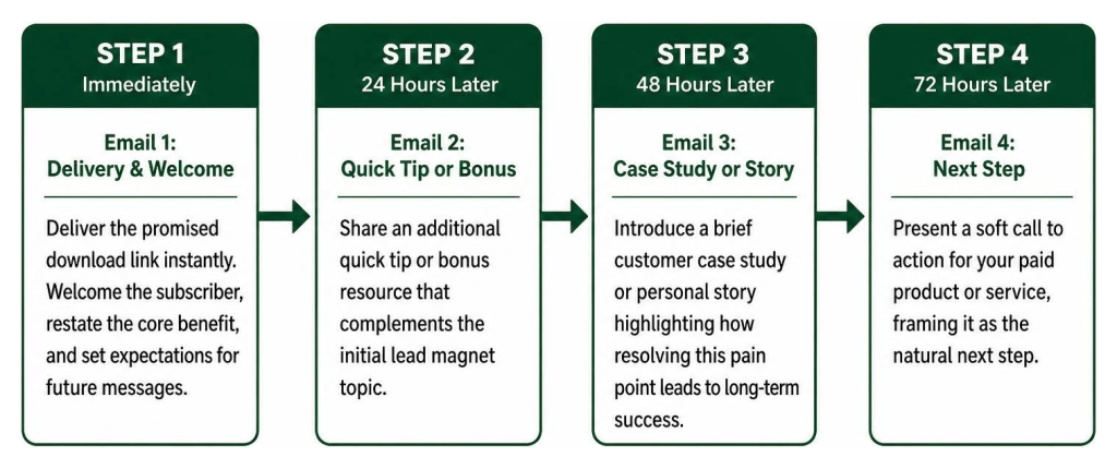 lead magnet ideas four-email welcome sequence for nurturing new subscribers after download.