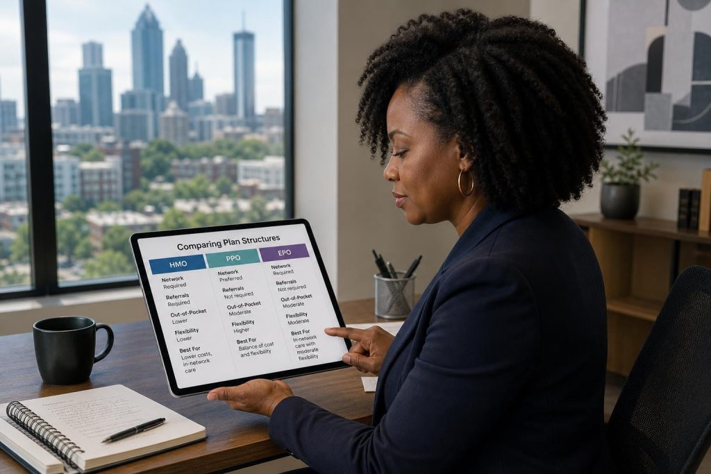 rance 4.jpg
Advisor comparing small business health insurance plan structures on a tablet.