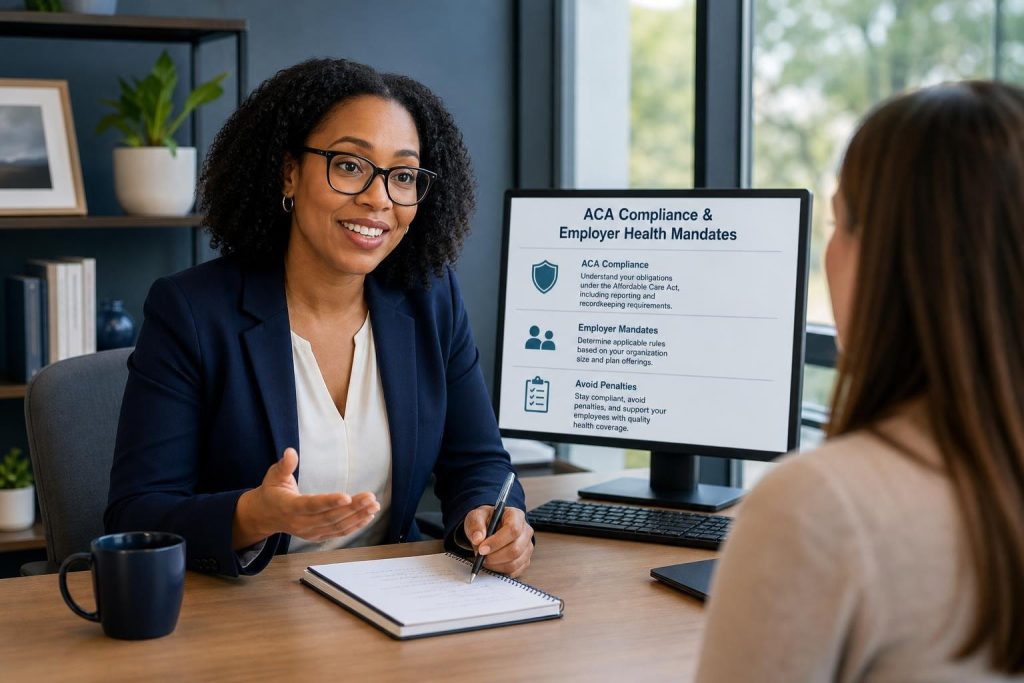 Consultation about small business health insurance compliance and employer mandates.