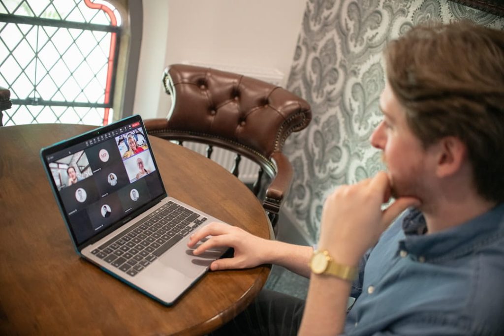 team building activities for small groups through a laptop video meeting.
